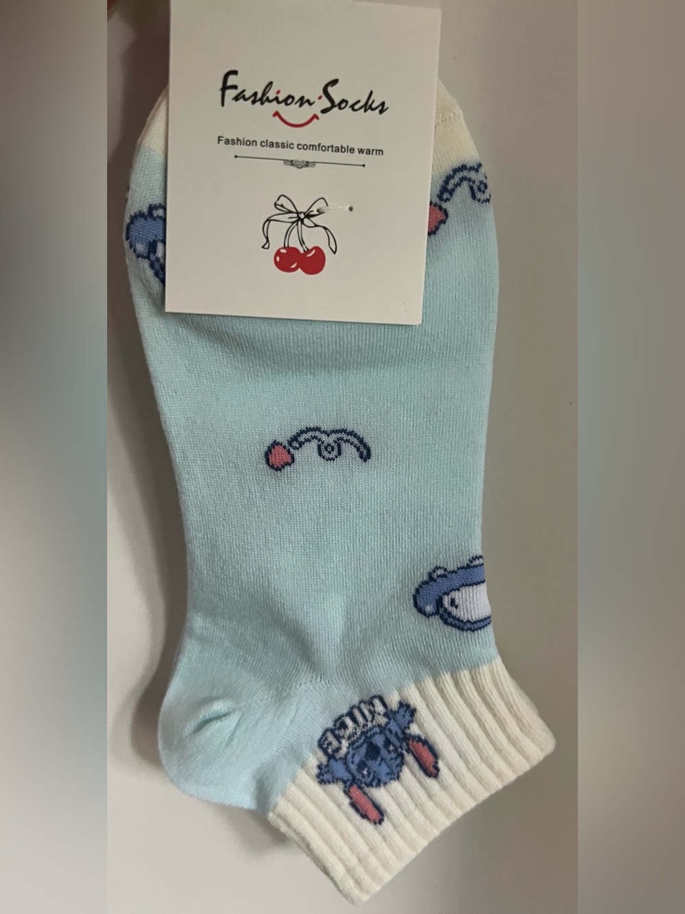 Fashion Light Blue Ankle Socks w/Cute Pattern